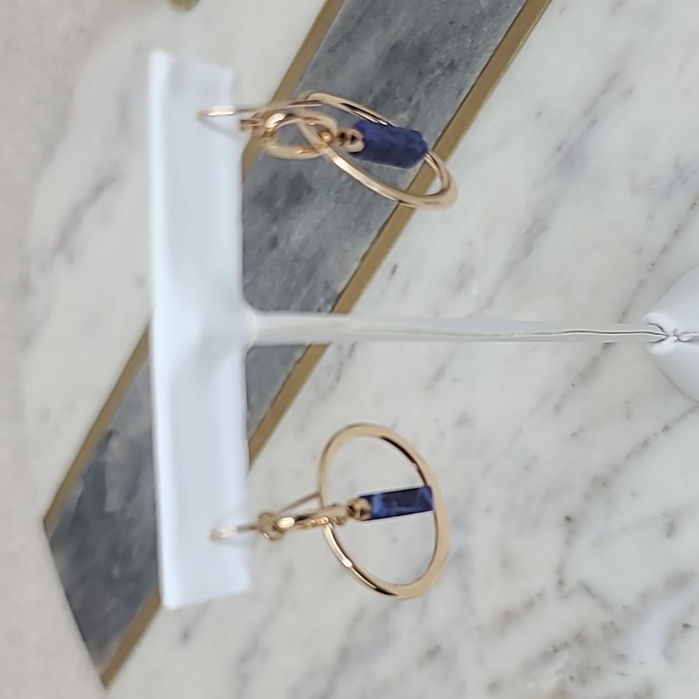 Banana Republic Lapis Lazuli/Gold Hoop Dangle Hook Earrings - Picture 9 of 17